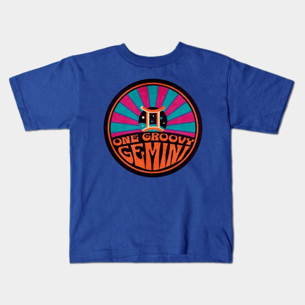 One Groovy Gemini - Retro 60s Vibes Zodiac Sign Kids T-Shirt by sarahwainwright